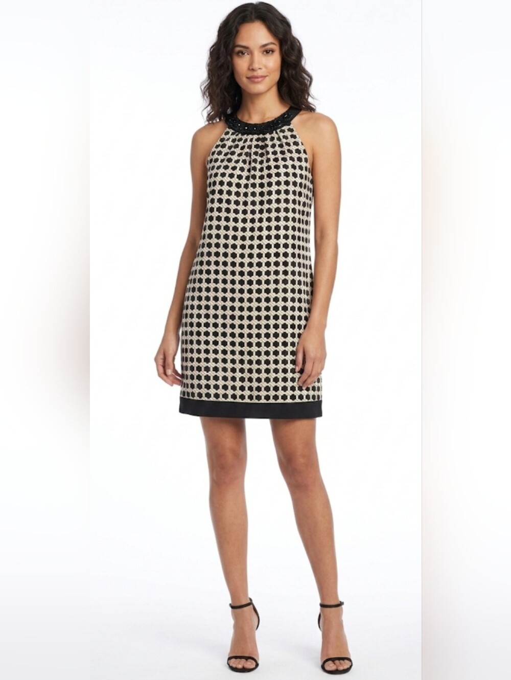 Shoshanna Black and White Patterned Dress,Halter Neck Size 8.